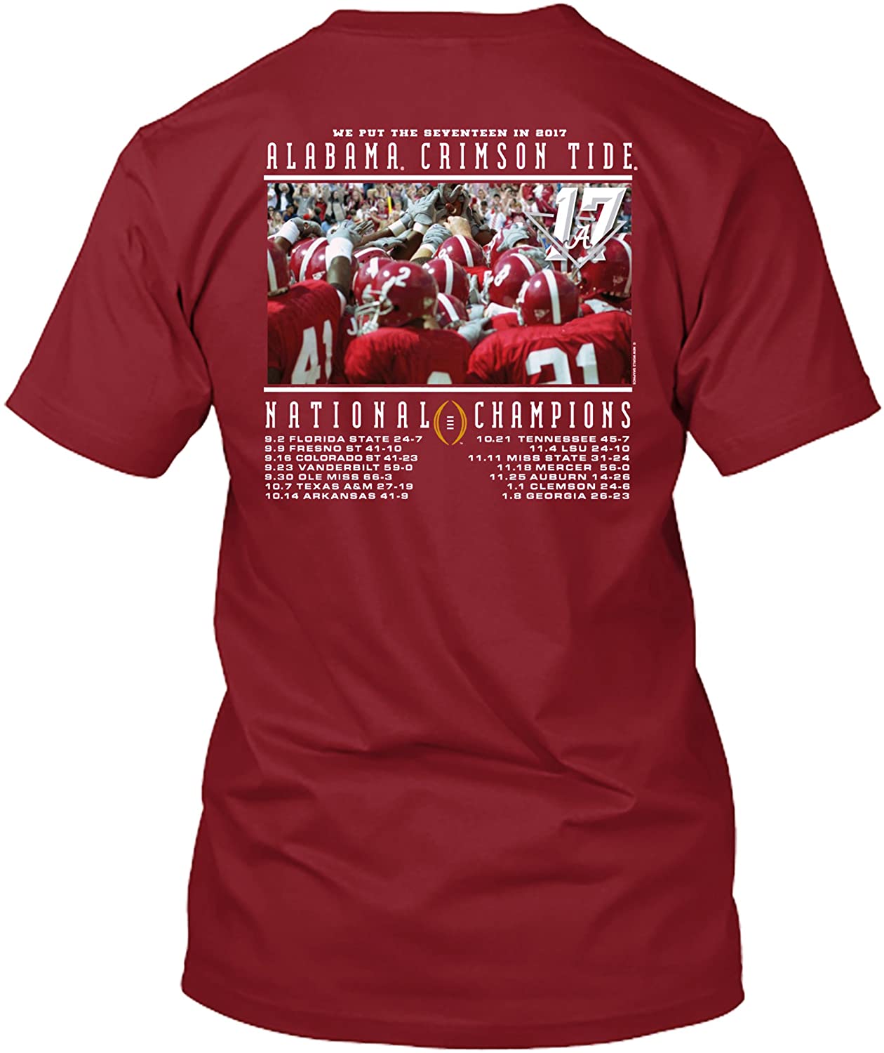 Alabama Crimson Tide T-Shirt - New World Graphics - National Champions Scores - Football - Crimson