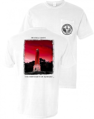 Alabama Crimson Tide T-Shirt - Denny Chimes The University Of Alabama - Pocket - Comfort Colors - White