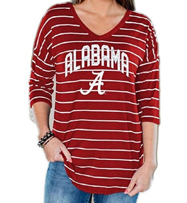 Alabama Crimson Tide T-Shirt - Gameday Couture - Ladies - V-Neck - Striped - Three Quarter Sleeve - Crimson