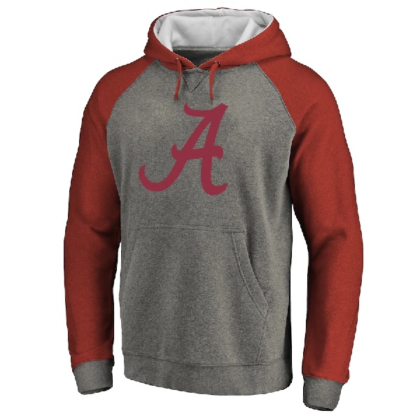 Alabama Crimson Tide Fanatics Branded Primary Logo Tri Blend Raglan Pullover Hoodie Heathered Gray