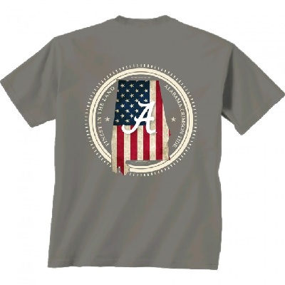 Alabama Crimson Tide T-Shirt - New World Graphics - Finest In The Land - USA Flag - Grey