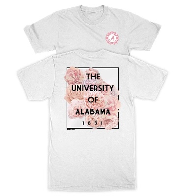 Alabama Crimson Tide T-Shirt - New World Graphics - Ladies - The University of Alabama 1831 - Flowers - White