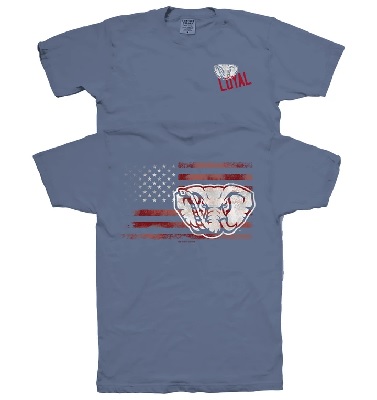 Alabama Crimson Tide T-Shirt - New World Graphics - Loyal - USA Flag - Comfort Colors - Blue