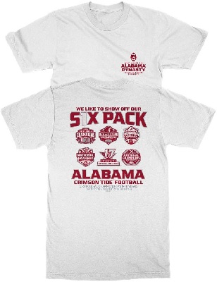 Alabama Crimson Tide T-Shirt - All Conference Apparel - We Like To Show Off Our Six Pack Football - Football - White