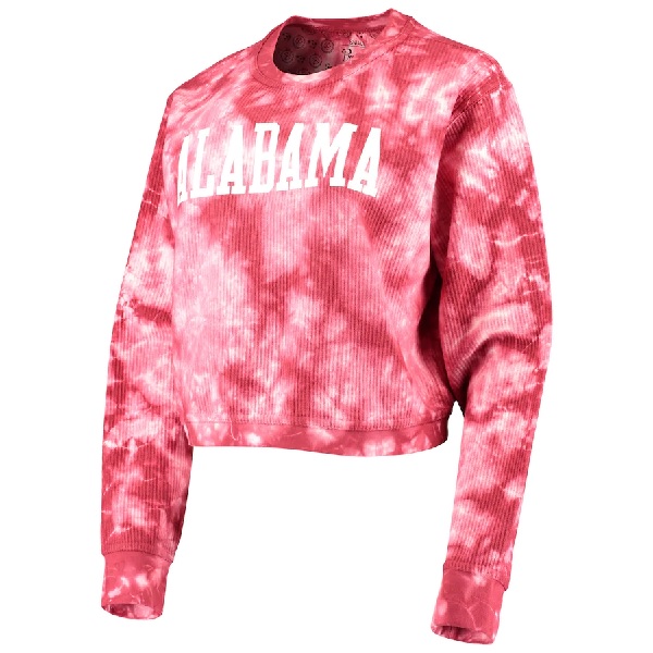 Alabama Crimson Tide Pressbox Womens Campus Tie Dye Comfy Cord Pullover Sweatshirt Crimson