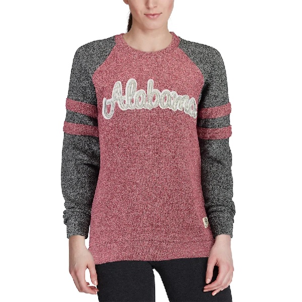 Alabama Crimson Tide Pressbox Womens Dawn Twisted Terry Raglan Sleeve Stripe Crew Sweatshirt