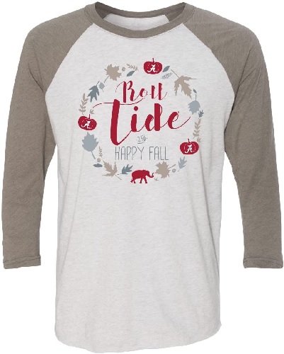 Alabama Crimson Tide Raglan Happy Fall Roll Tide T-Shirt