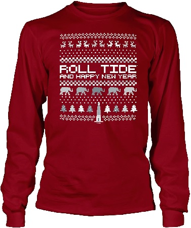 Alabama Crimson Tide T-Shirt - All Conference Apparel - Ladies - Roll Tide And Happy New Year - Christmas - Long Sleeve - Crimson