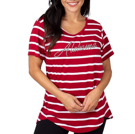 Alabama Crimson Tide T-Shirt - UG Apparel - Ladies - V-Neck - Striped - Crimson