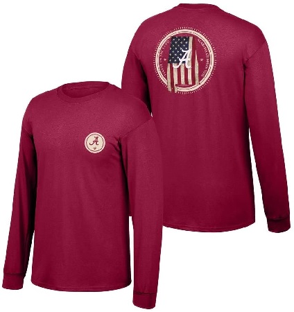 Alabama Crimson Tide T-Shirt - Finest In The Land - USA Flag - Long Sleeve - Crimson