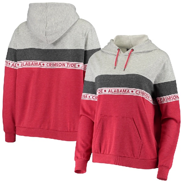 Alabama Crimson Tide Womens Block Party Taping Pullover Hoodie Gray Crimson