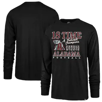 Alabama Crimson Tide T-Shirt - 47 Brand - 18 Time National Champions Football - Football - Long Sleeve - Black