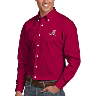 Alabama Crimson Tide Antigua Dynasty Woven Long Sleeve Button Down Shirt Cardinal