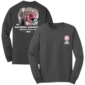 Alabama Crimson Tide T-Shirt - New World Graphics - 18x National Champions 2020 - Football - Trophy - Long Sleeve - Grey