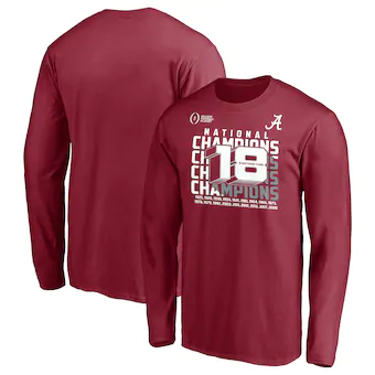 Alabama Crimson Tide T-Shirt - Fanatics Brand - 18 National Champions - Football - Long Sleeve - Crimson