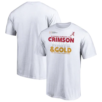 Alabama Crimson Tide T-Shirt - Fanatics Brand - White & Gold 18X National Champions - Football - White