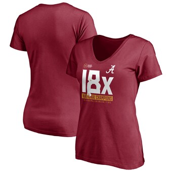 Alabama Crimson Tide T-Shirt - Fanatics Brand - Ladies - 18x National Champions - Football - V-Neck - Crimson