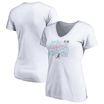 Alabama Crimson Tide T-Shirt - Fanatics Brand - Ladies - 2021 Welcome To Miami - Football - Beach - V-Neck - White
