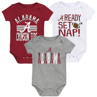 Alabama Crimson Tide Newborn & Infant 3 Pack Bodysuit Set Crimson White Gray