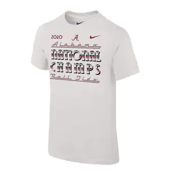 Alabama Crimson Tide T-Shirt - Nike - Youth/Kids - 2020 National Champs Roll Tide - Football - White