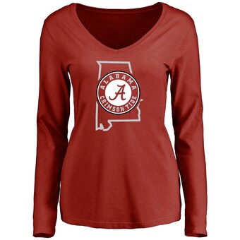 Alabama Crimson Tide T-Shirt - Fanatics Brand - Ladies - State - V-Neck - Long Sleeve - Crimson